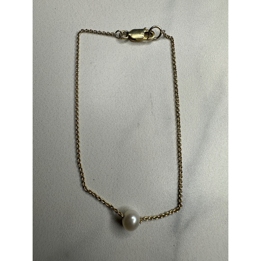 FAS THAI 925 Sterling Silver Gold Tone Single Pearl Bracelet 7.25 Inch Minimal